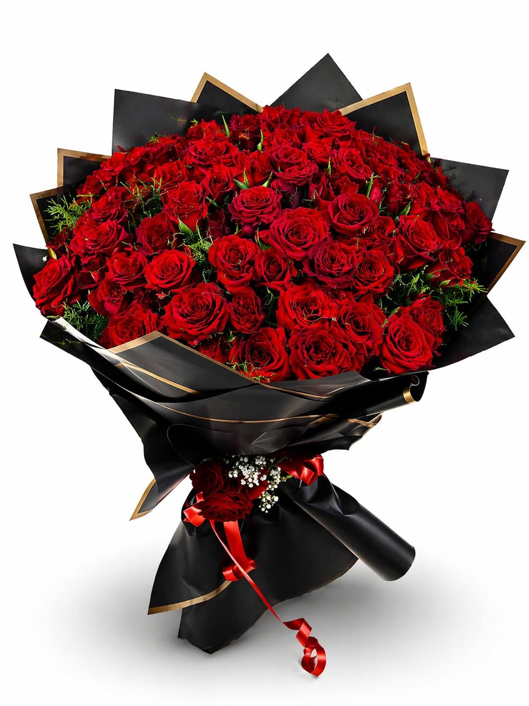 Velvet Rouge premium red roses in black wrapping by Flowers Tangier for luxury flower delivery in Tangier and same-day flower delivery Tangier